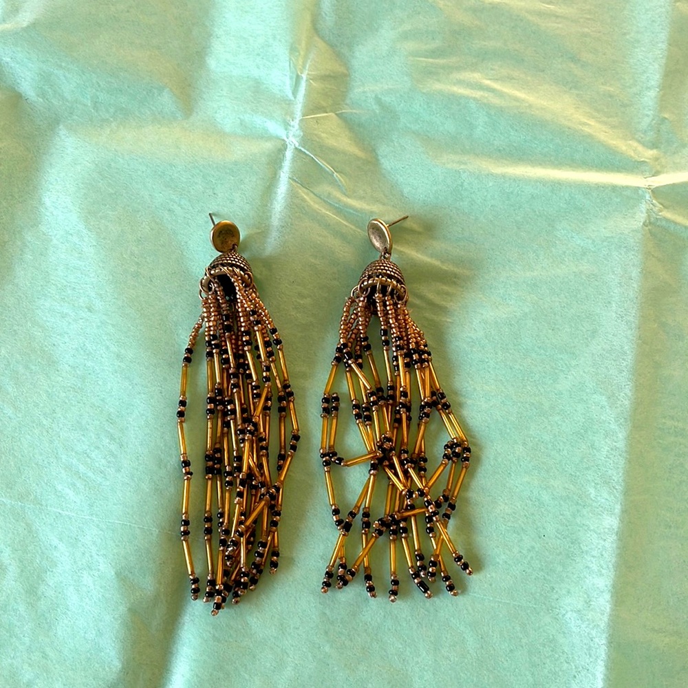 Gold & Black beaded statement earrings